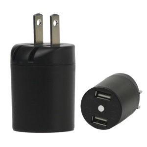 Dual USB Power Adapter for iPhone iPod US Plug - Black