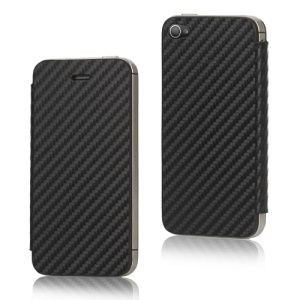 Leather Skin Carbon Fiber iPhone 4S Housing with Screen Cover - Black