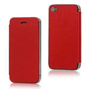 Leather Skin iPhone 4S Housing with Front Protective Cover (Free Pentalobe Pentacle Screwdriver) - Red