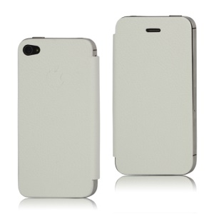 Leather Skin iPhone 4S Back Cover Housing with Front Flip Cover (Free Pentalobe Pentacle Screwdriver) - White