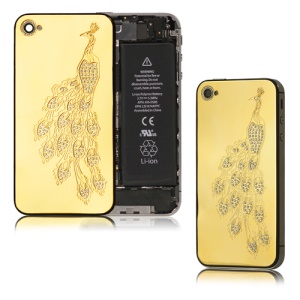 Rhinestone Peacock Back Cover Housing Replacement for iPhone 4S - Gold