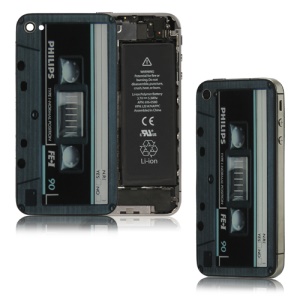 Cartridge Tape Cassette Glass Back Cover Housing for iPhone 4S - Blue
