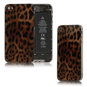 Leopard Glass Battery Cover Back Housing  for iPhone 4S - Black / Brown