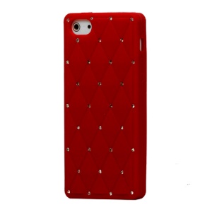 Sparkling Rhinestone Inlaid Silicone Cover Case for iPhone 5 - Red