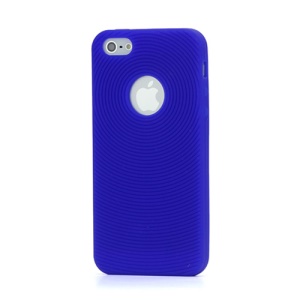 Finger Print Swirling Skin Silicone Case Cover for iPhone 5 - Dark Blue
