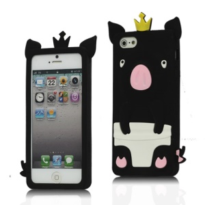 Cute 3D Crown Pig Silicone Case Cover for iPhone 5 - Black