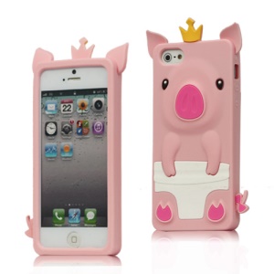 Cute 3D Crown Pig Silicone Case Cover for iPhone 5 - Pink