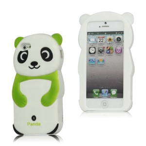 Lovely 3D Panda Rubber Silicone Case Cover for iPhone 5 - Green
