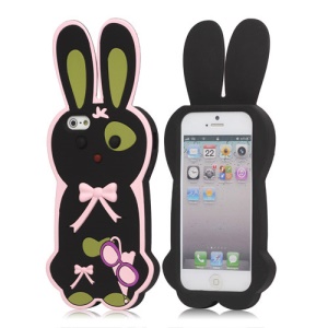 Lovely Bowknot 3D Rabbit Silicone Case Cover for iPhone 5 - Black