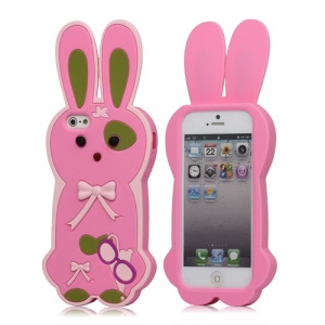 Lovely Bowknot 3D Rabbit Silicone Case for iPhone 5 - Pink