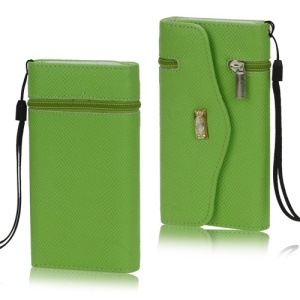Textured Leather Credit Card Wallet Zipper Case Cover with Strap for iPhone 5 - Green