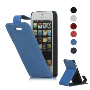 Vertical Crocodile Leather Flip Case Cover with Built-in Stand for iPhone 5