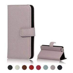 Magnetic Litchi Leather Card Slot Wallet Case Cover with Built-in Stand for iPhone 5