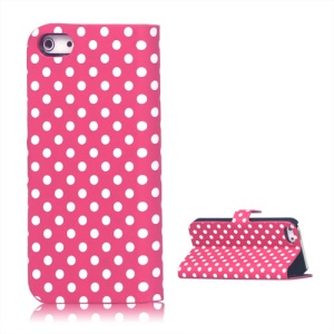 Polka Dots Leather Stand Case Cover for iPhone 5 - Rose