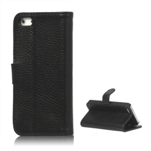 Genuine Leather Flip Wallet Credit Card Stand Case for iPhone 5 - Black