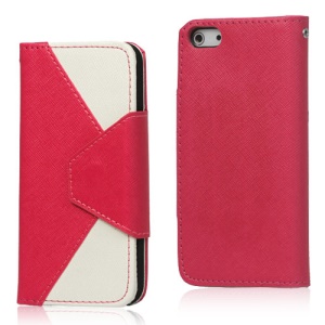 Two-Tone Leather Wallet Case for iPhone 5 - White / Rose