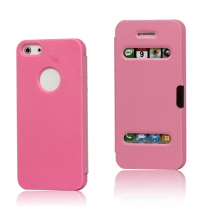 Textured Plastic & Leather Hybrid Flip Case for iPhone 5 - Pink