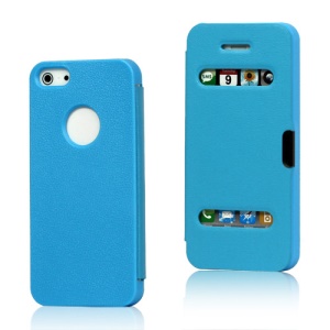 Textured Plastic & Leather Hybrid Flip Case for iPhone 5 - Blue