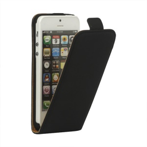 Genuine Split Leather Vertical  Magnetic Leather Case Cover for iPhone 5 - Black