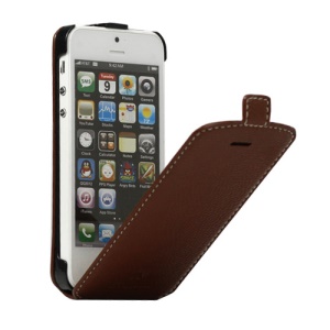 Vertical Magnetic Flip Leather Case Cover for iPhone 5 - Signal Brown