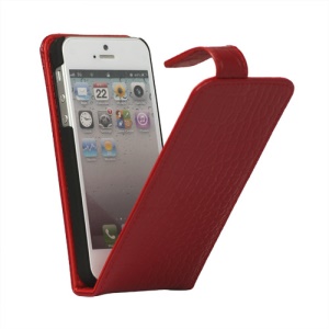 Crocodile Genuine Leather Flip Case Cover for iPhone 5 - Red