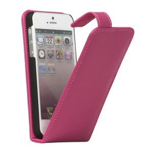 Vertical Genuine Leather Flip Case Cover for iPhone 5 - Rose