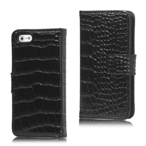 Crocodile Genuine Leather Wallet Case for iPhone 5 - Black