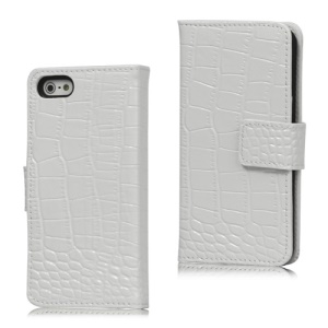Crocodile Genuine Leather Wallet Case for iPhone 5 - White