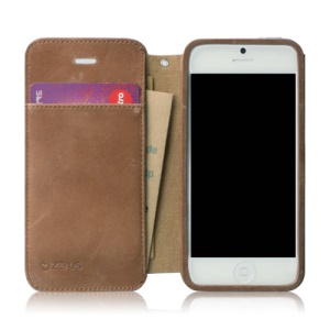 ZENUS Original Vintage Diary Style Genuine Leather Case Cover for iPhone 5