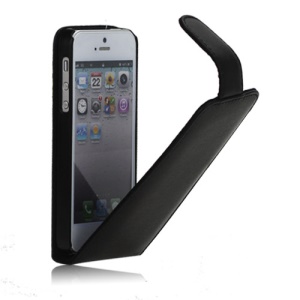 Vertical Genuine Leather Magnetic Case Cover Accessories for iPhone 5 - Black