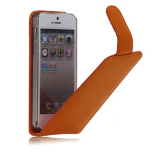 Vertical Genuine Leather Magnetic Case Cover Accessories for iPhone 5 - Orange