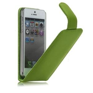 Vertical Genuine Leather Magnetic Case Cover Accessories for iPhone 5 - Green