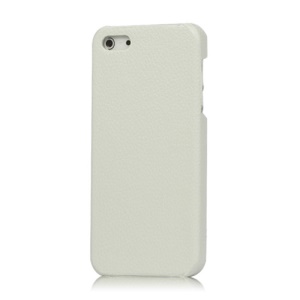 Lychee Leather Skin Hard Plastic Cover for iPhone 5 - White