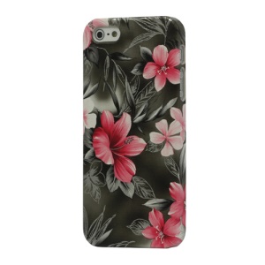 Flowers Leather Coated Hard Plastic Case Cover for iPhone 5 - Grey