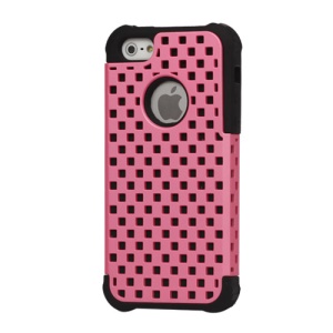 Checker Hollow out Plastic & Silicone Combo Protective Case for iPhone 5 - Black / Pink