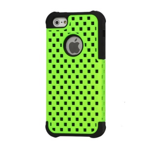 Checker Hollow out Plastic & Silicone Combo Protective Case for iPhone 5 - Black / Green