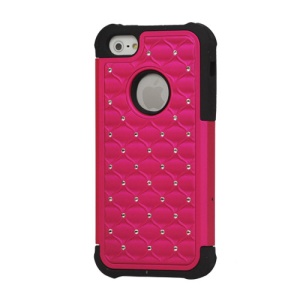 Diamond Studded Plastic and Silicone Hybrid Case Cover for iPhone 5 - Black / Rose