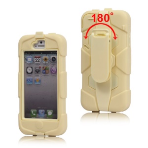 Rugged Anti-slip Defender Case Cover with Belt Clip Holster for iPhone 5 - Beige