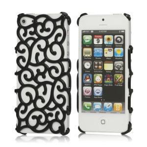Baking Painting Hollow Palace Flower Pattern Hard Case Cover for iPhone 5 - Black