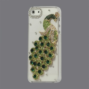 Handmade 3D Peacock Bling Diamond Crystal Case Cover for iPhone 5 - Green