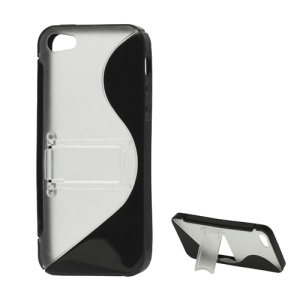 S-Curve TPU & Plastic Hybrid Case Cover with Stand for iPhone 5 - Black