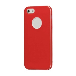 White-rimmed Frosted Gel TPU Case Cover for iPhone 5 - Red