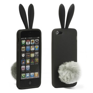 Cute Rabbit Ears Gel TPU Case with Velvet Stand for iPhone 5 - Grey