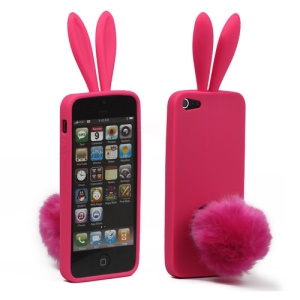 Cute Rabbit Ears Gel TPU Case with Velvet Stand for iPhone 5 - Rose