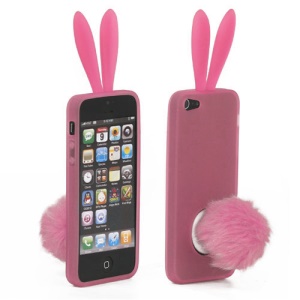 Cute Rabbit Ears iPhone 5 TPU Gel Case with Velvet Stand - Pink