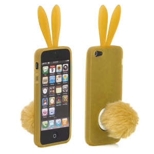 Cute Rabbit Ears Gel TPU Case with Velvet Stand for iPhone 5 - Yellow
