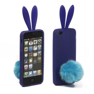 Cute Rabbit Ears iPhone 5 TPU Gel Case with Velvet Stand - Purple