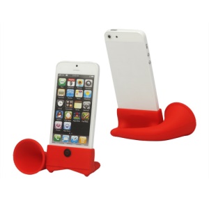 Silicone Horn Stand Amplifier Speaker for iPhone 5 - Red