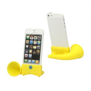 Silicone Horn Stand Amplifier Speaker for iPhone 5 - Yellow
