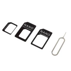 3 in 1 Nano SIM to Micro SIM / Standard SIM Card Adapters for iPhone 5 4S 4 - Black